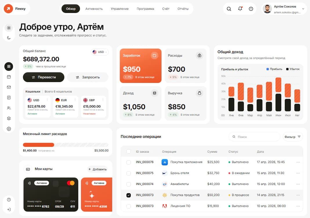 Finexy — финансовый SaaS для счетов, карт и операций