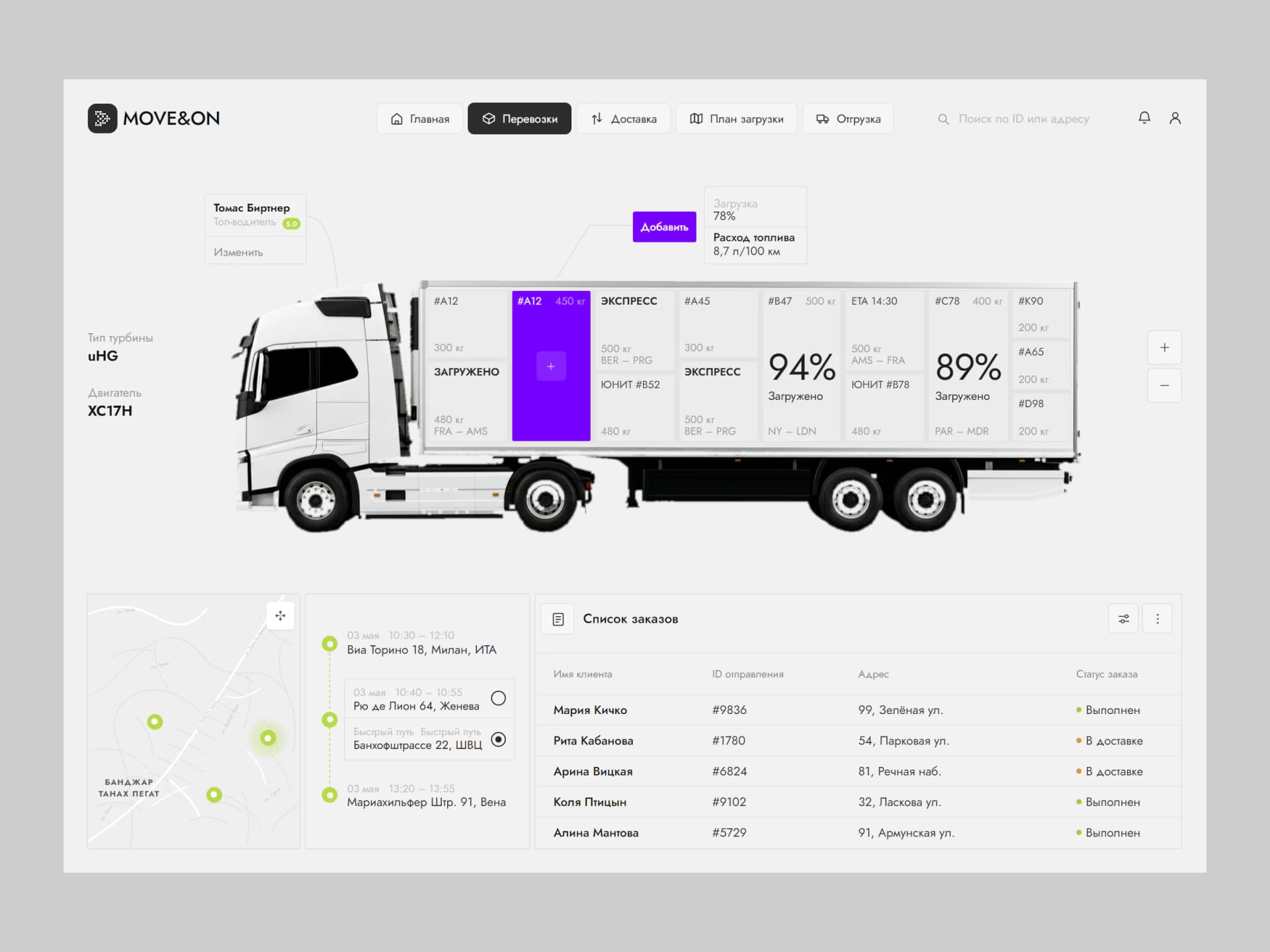 MOVE&ON — ERP/TMS для управления перевозками и загрузкой транспорта