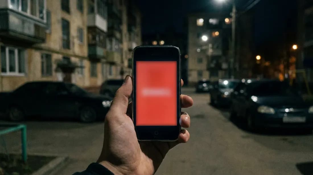 Смартфон с красным экраном тревоги без подробностей