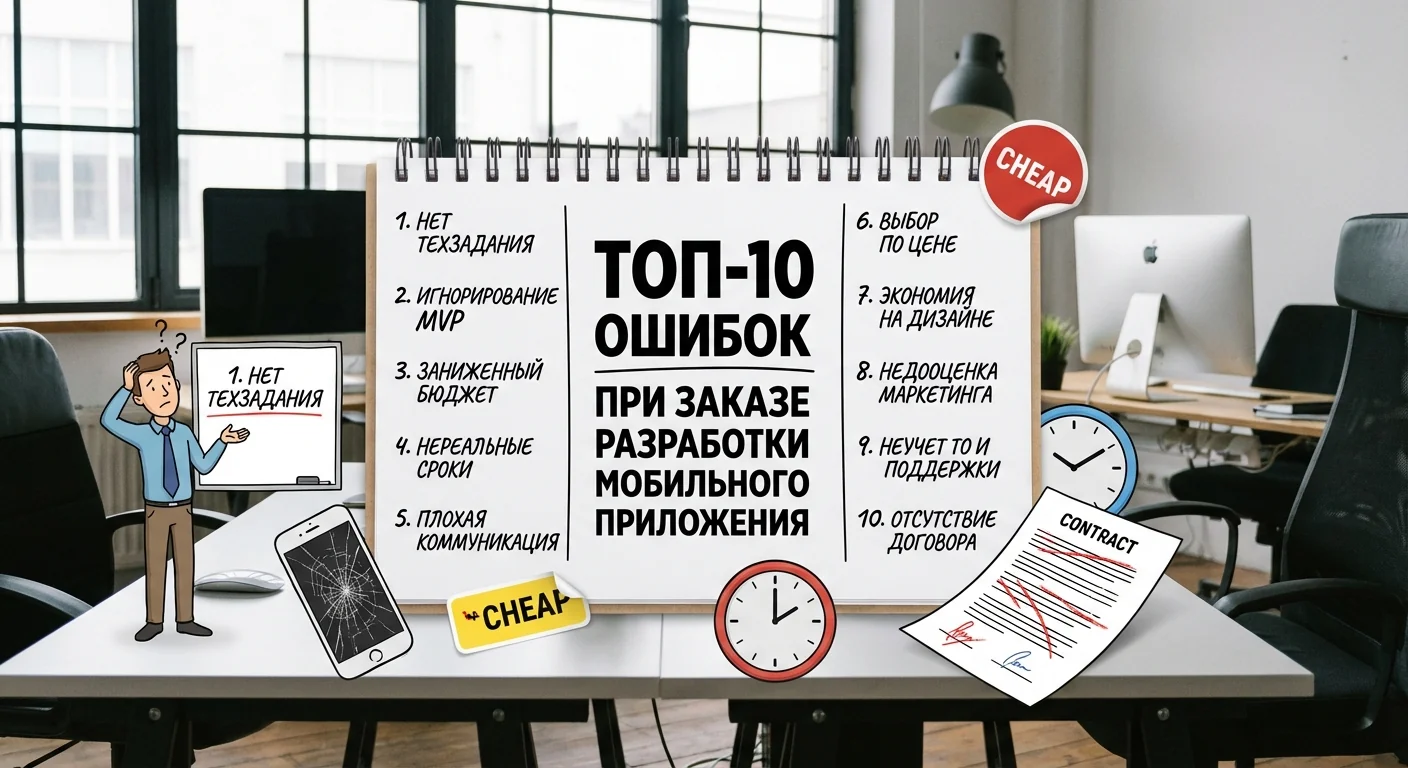Топ-10 ошибок при заказе разработки мобильного приложения (и как мы их избегаем)