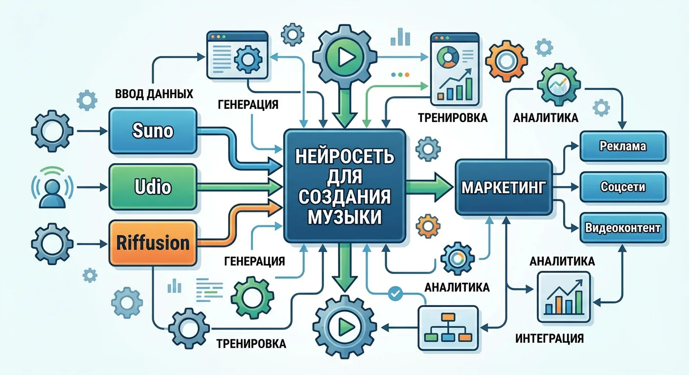 Музыка с нейросетями: Suno, Udio, Riffusion для создания треков
