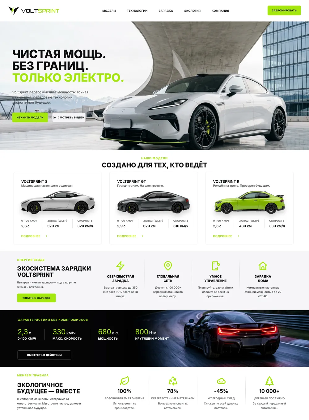 Шаблон сайта для бренда электромобилей — VoltSprint